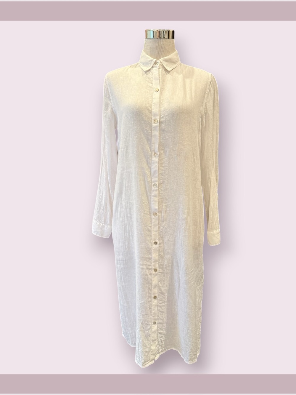 Tahari White Linen Button Down Long Shirt Dress - Picture 2 of 6
